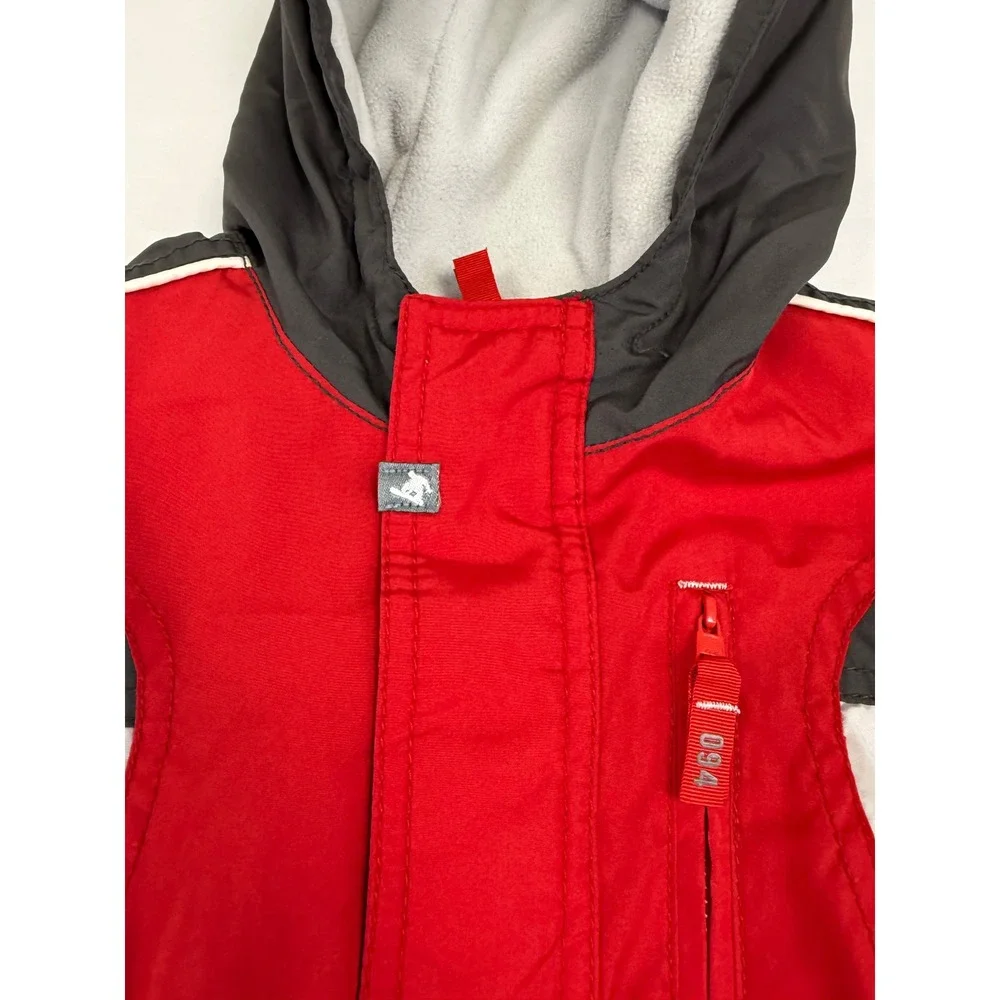 Old Navy Toddler Unisex Red‎ Grey Colorblock Fleece Lined Hooded Snowsuit 2T